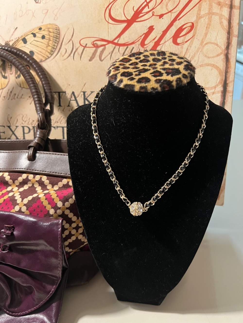 Gold-Tone Link Necklace with Crystal Orb Pendant - Women Jewelry